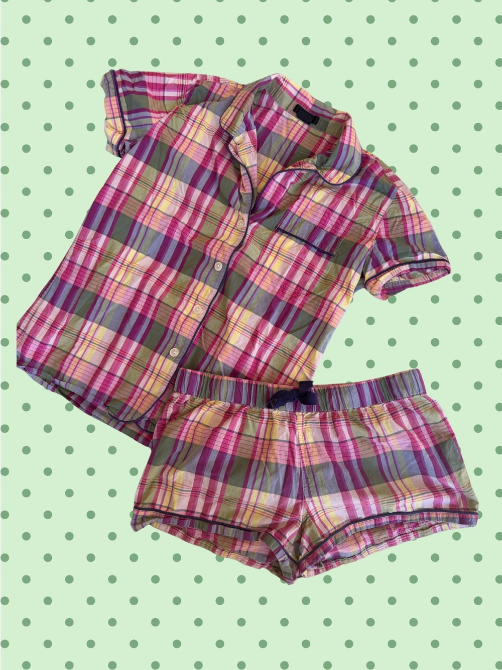 J.Crew Plaid Pajama Set XS Pink Preppy Shorts PJ Set